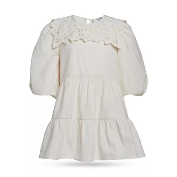 SEA Anita Puff Sleeve Dress Linen-blend in Cream Size 6Y New w/Tag Retail $165